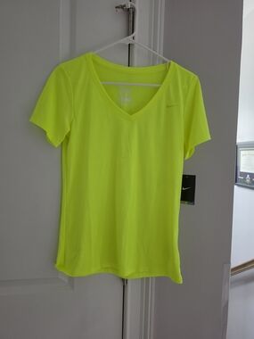Nike Women's Neon Yellow V-Neck Dri-Fit Top NWT